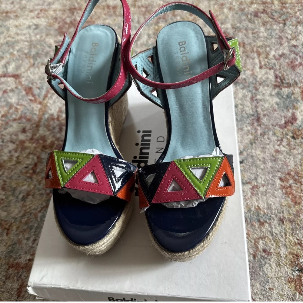 Baldinini Trend Leather Wedges Multicolor Size 38 NWB